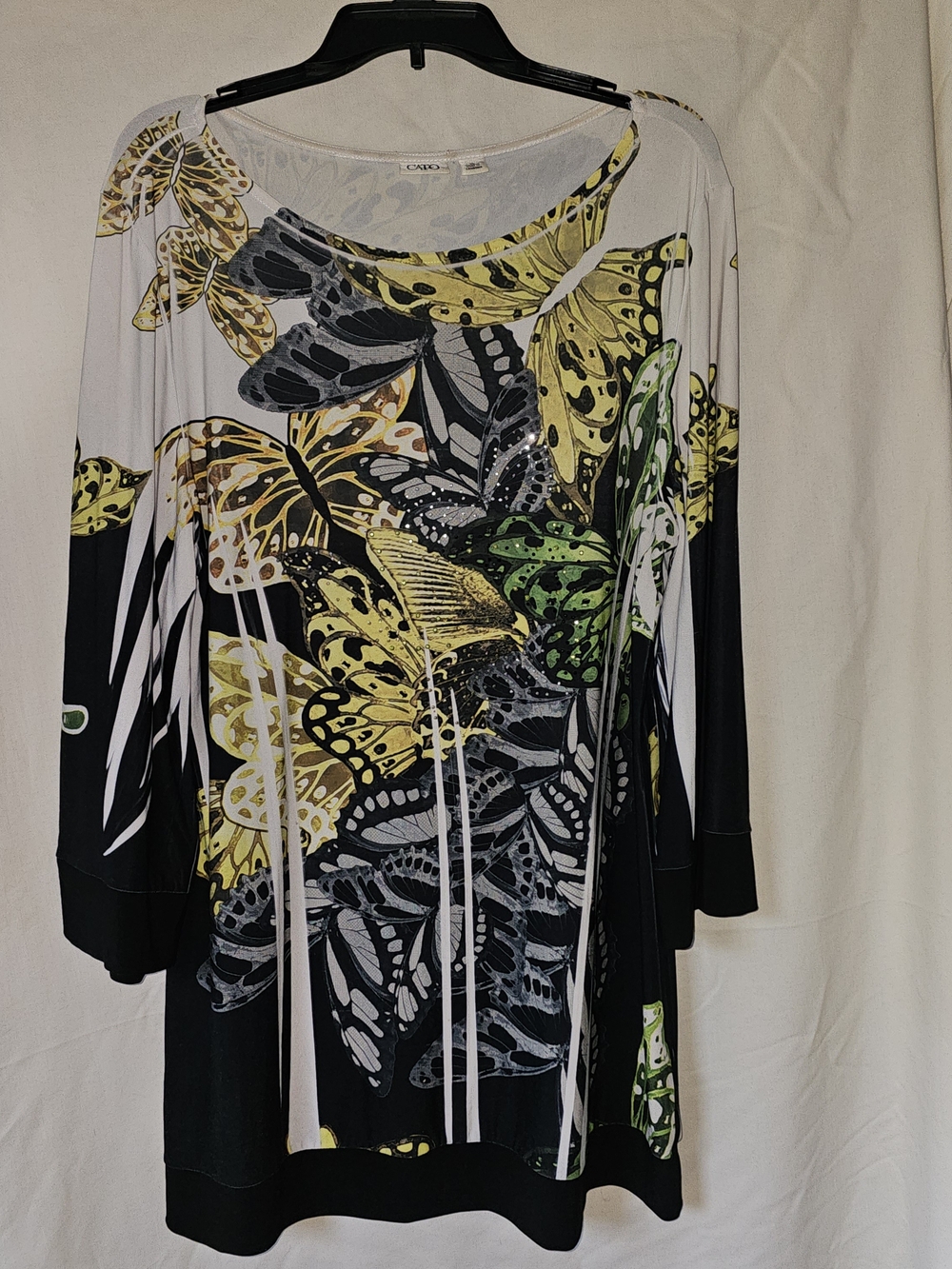 Cato Women's Black & Yellow Butterfly Print Top